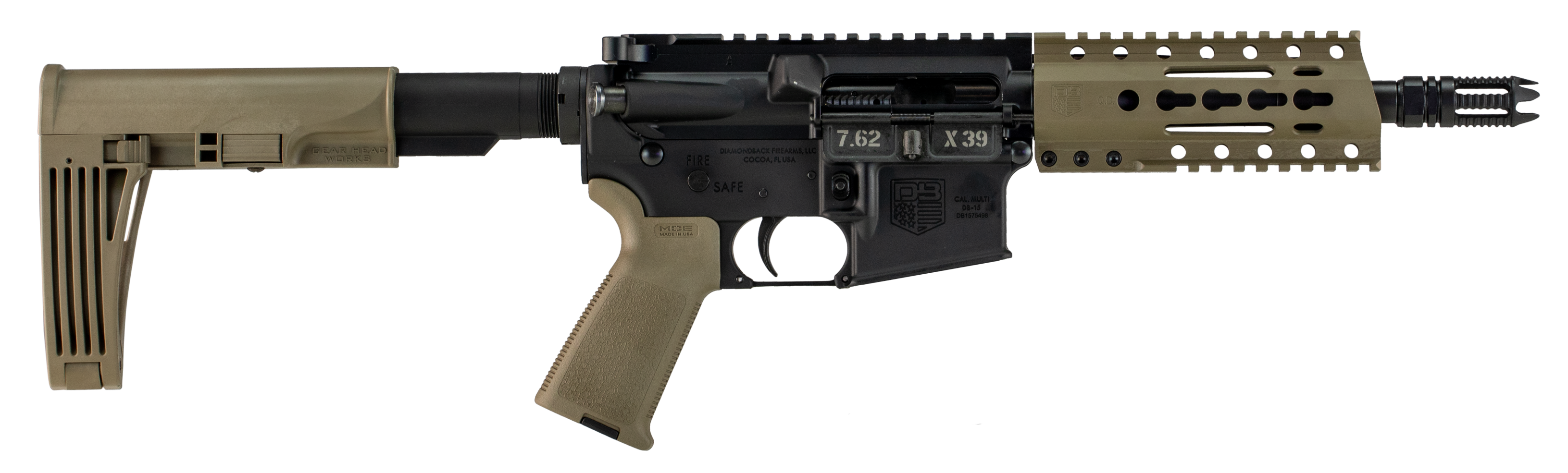 815875015260 Diamondback Db15, Dia Db15p47fde7th  7.62x39 7in    Pstl     Blk/fde