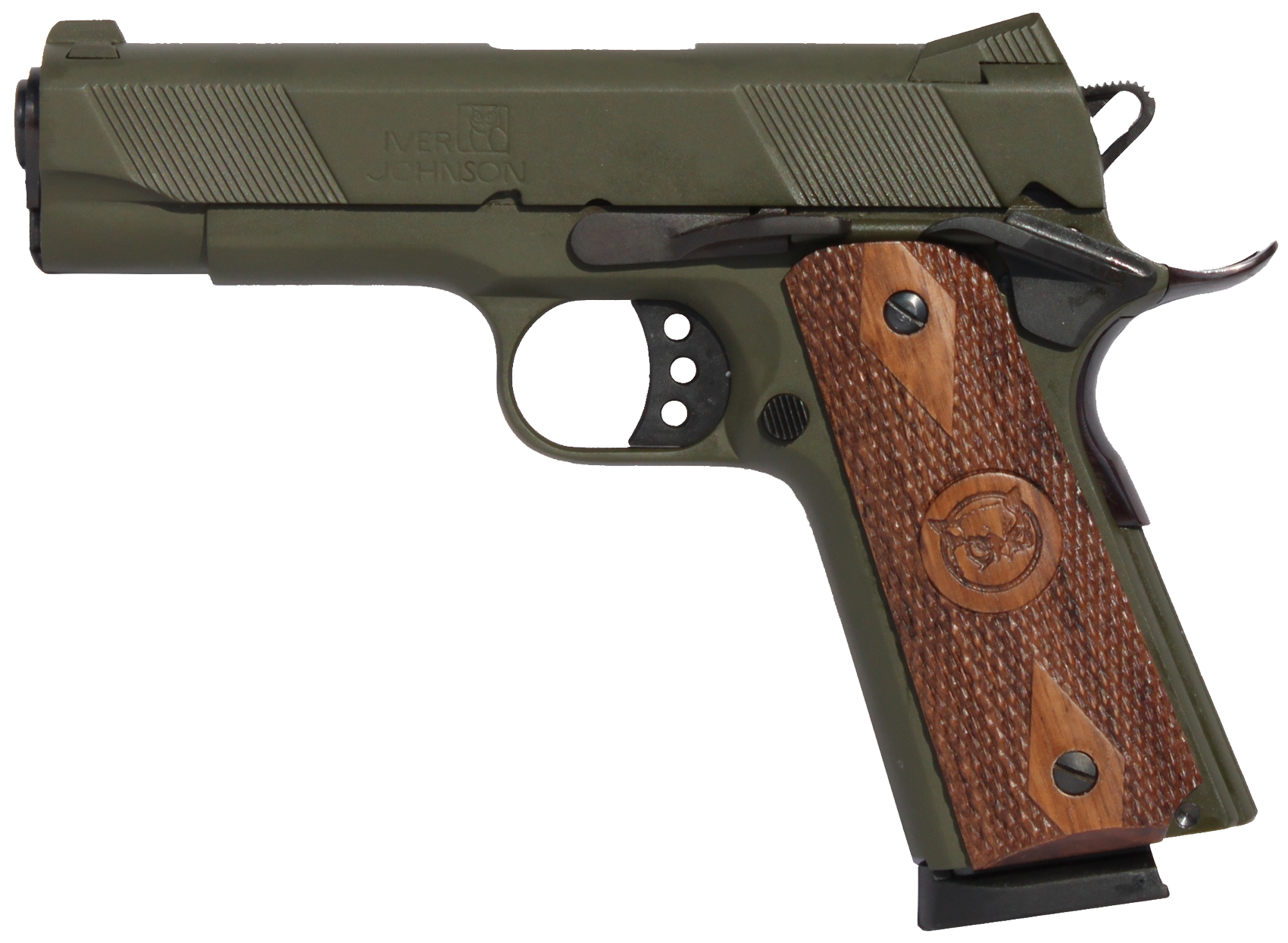 609788801146 Oaks Wholesale Dist/iver 1911 Hawk, Iver Hawk 45 4.25 Cmmndr Lomnt Od Grn