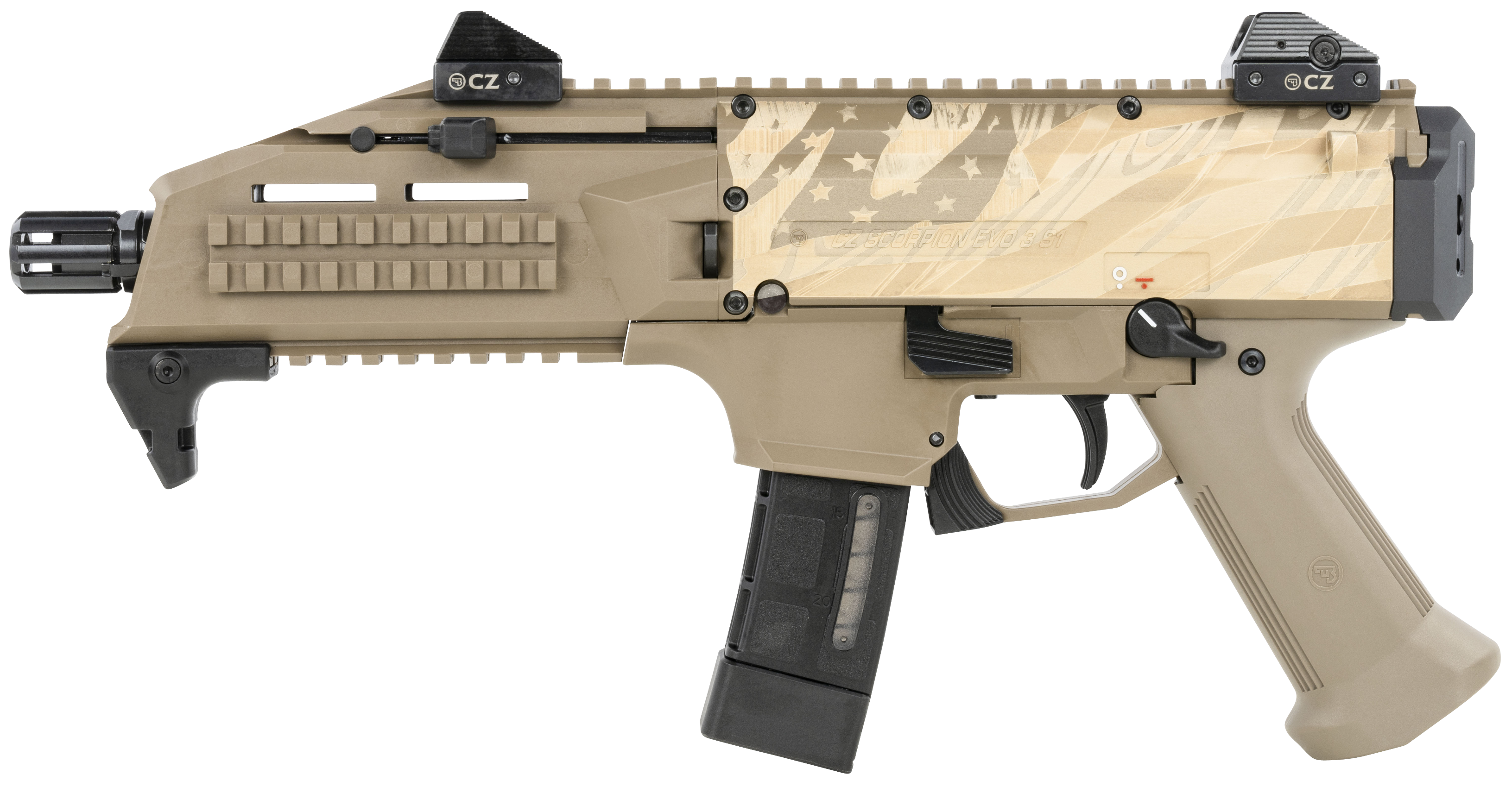 Cz Scorpion Evo 3 S1, Cz 91334 Scorpion"glory Flag"   9mm  7.7  20r  Blk