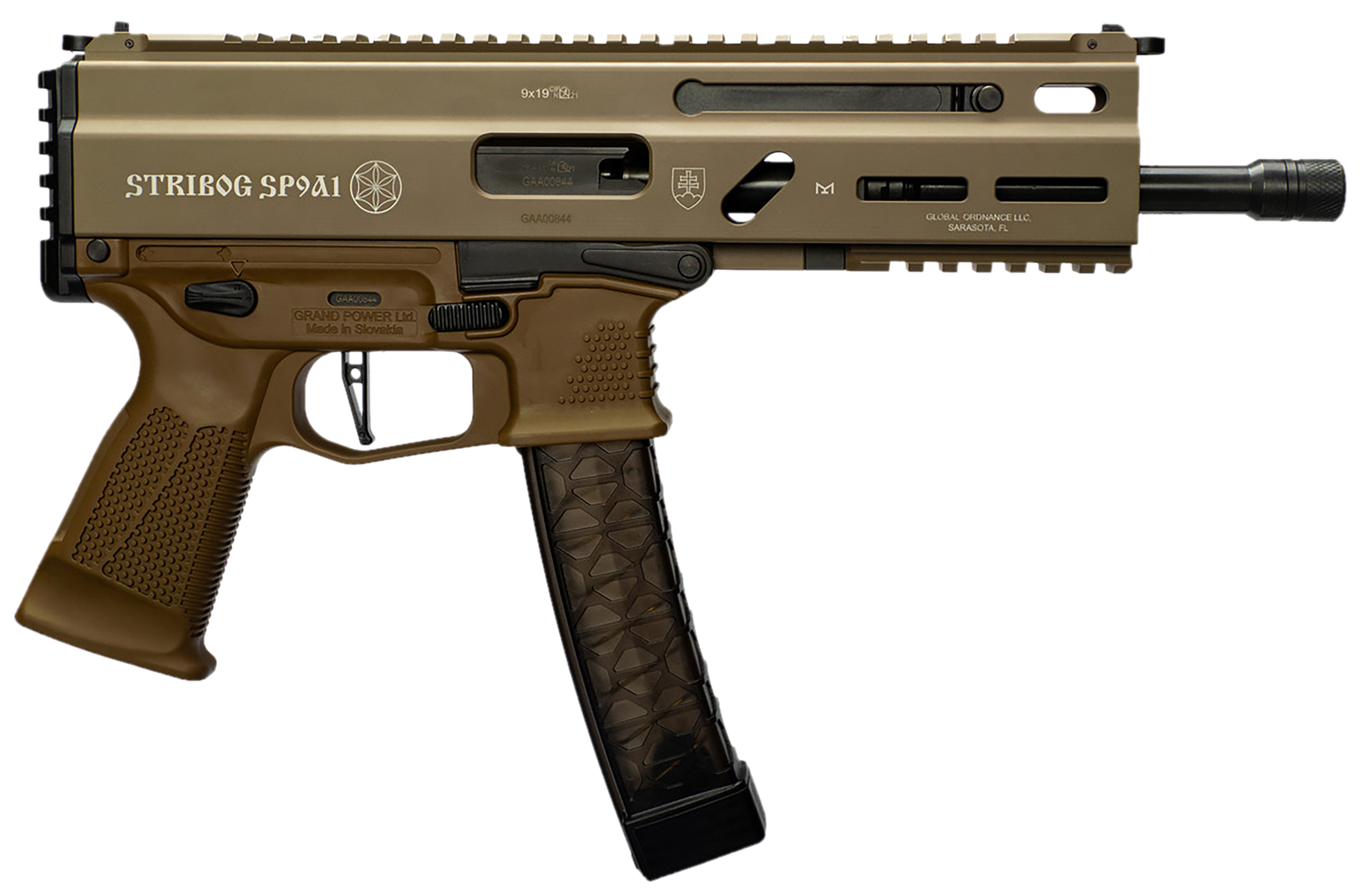 197892004763 Global Ordnance Llc , Go 197892004763   Stribog Sp9a1  9mm Pst 8"    Fde