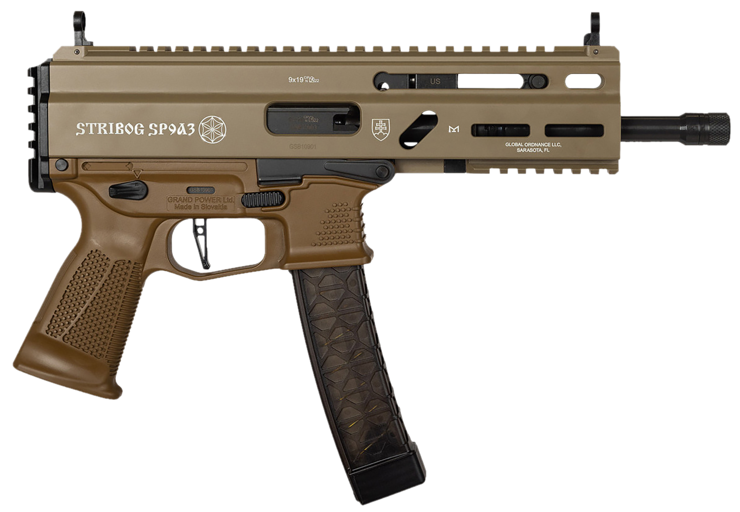 Global Ordnance Llc , Go 197892004770   Stribog Sp9a3  9mm Pst 8"    Fde