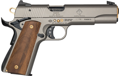German Sport 1911 15th An 22lr - 5" Grey/gold Wood Grips 10rd